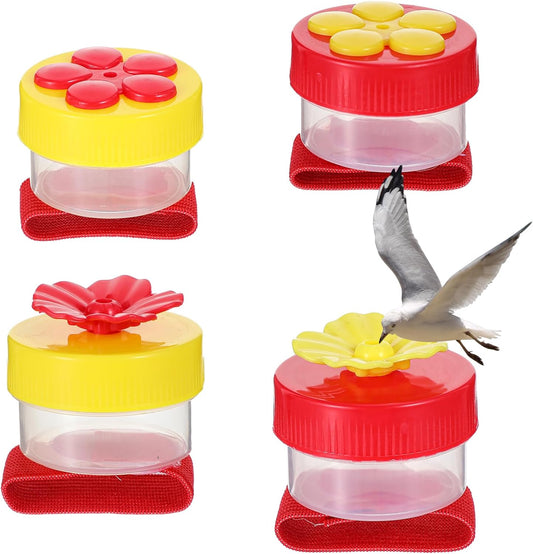 Hummingbird Wrist Feeder, 4 Pieces Handheld Hummingbird Feeders with Adjustable Strap and Flower Design, Mini Hand Feeding Tools for Outdoor Bird Watching and Nature Interaction