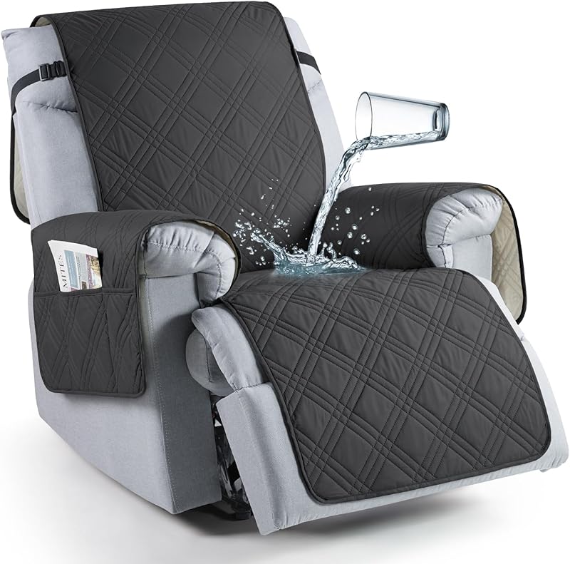 TAOCOCO 100% Waterproof Recliner Chair Cover, Non Slip Covers for Recliner Chair with Pocket, Washable Reclining Chair/Furniture Protector for Kids, Pets(23.6'', Chocolate)