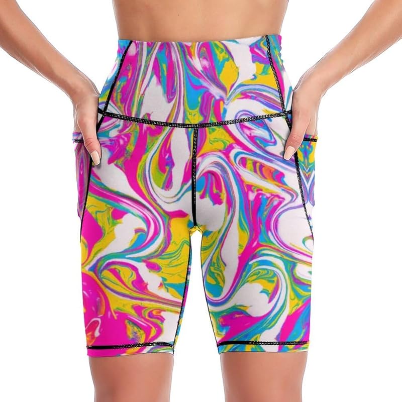 High Waist Workout Yoga Shorts for Women with Pockets Tummy Control Yoga Leggings Running Gym Biker Shorts