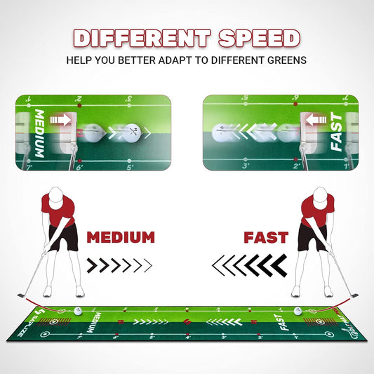 SAPLIZE Two-Speed Golf Practice Mat with Alignment Mirror, 20 in X 10 ft Training Aid Mat, Anti-Slip Backing Golf Putting Green for Indoor/Outdoor