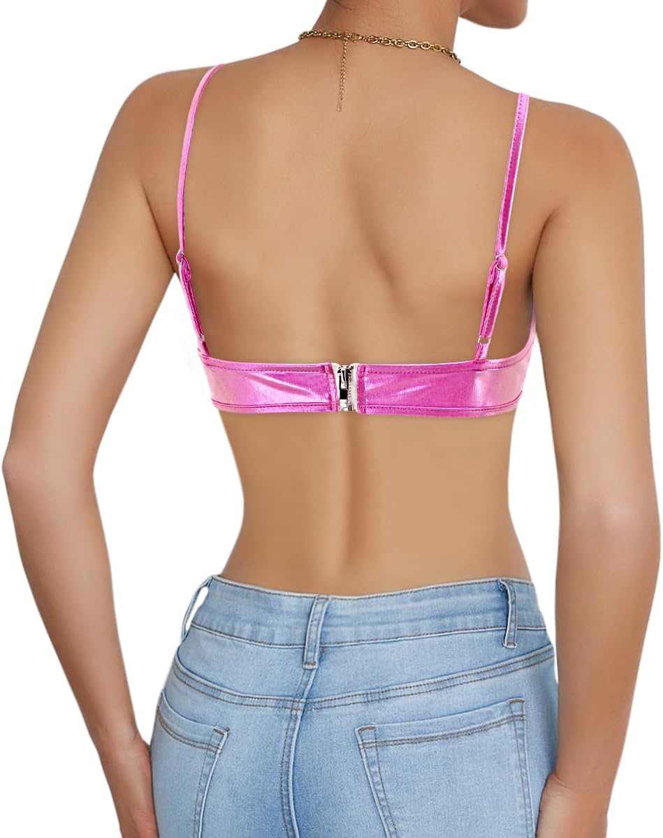 jascaela Women's Shiny Rhinestone Tassel Bustier Top Sleeveless Back Buckle Cami Corset Tops Rave Crop Top Clubwear