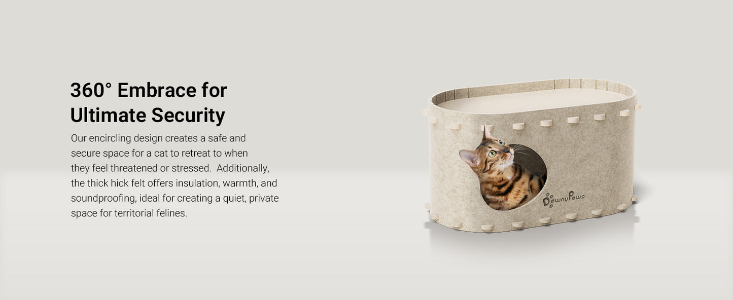 DownyPaws Cat House for Indoor Cats, Cat Bed Cave for Multiple & Large Cats Up to 22 Lbs, Scratch Resistant Peekaboo Cat Caves, Foldable Cat Tunnel Enclosed Bed, PeekaPurr, Cream