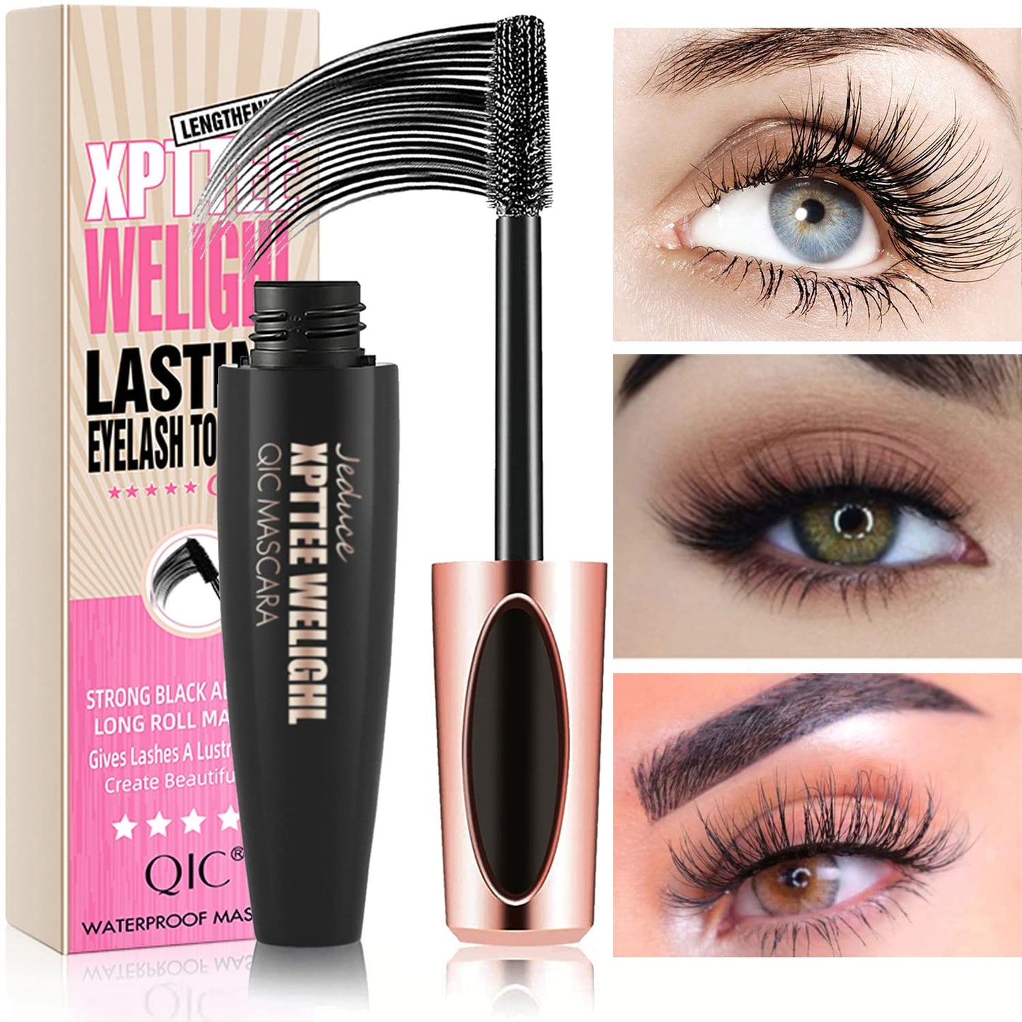 4D Silk Fiber Lash Mascara Extension - 4 Pack Voluminous, Waterproof & Smudge-Proof, Long-Lasting No Flaking, Natural No Clumping, All Day Exquisitely Full