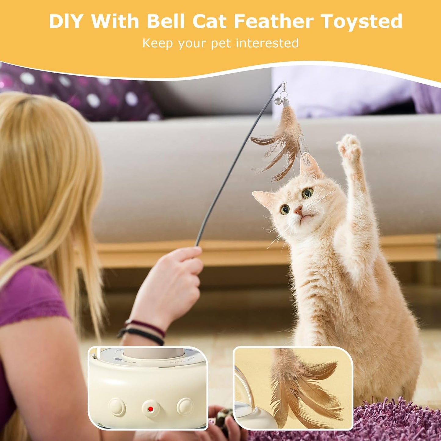 hooroor Laser Cat Toy for Indoor Cats,2 in 1 UFO-Vehicle Automatic Motion with Feather,Rechargeable Electronic Smart Sensor,Interactive Toys for Bored Cats\/Kittens\/Dogs,Ideal Gift for Pet Lover