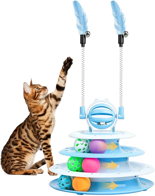Cat Toy Interactive Pet Plaything for Indoor Kitten Interactive Kitty Puzzle Ball with 2 Cat-Tease (Green)