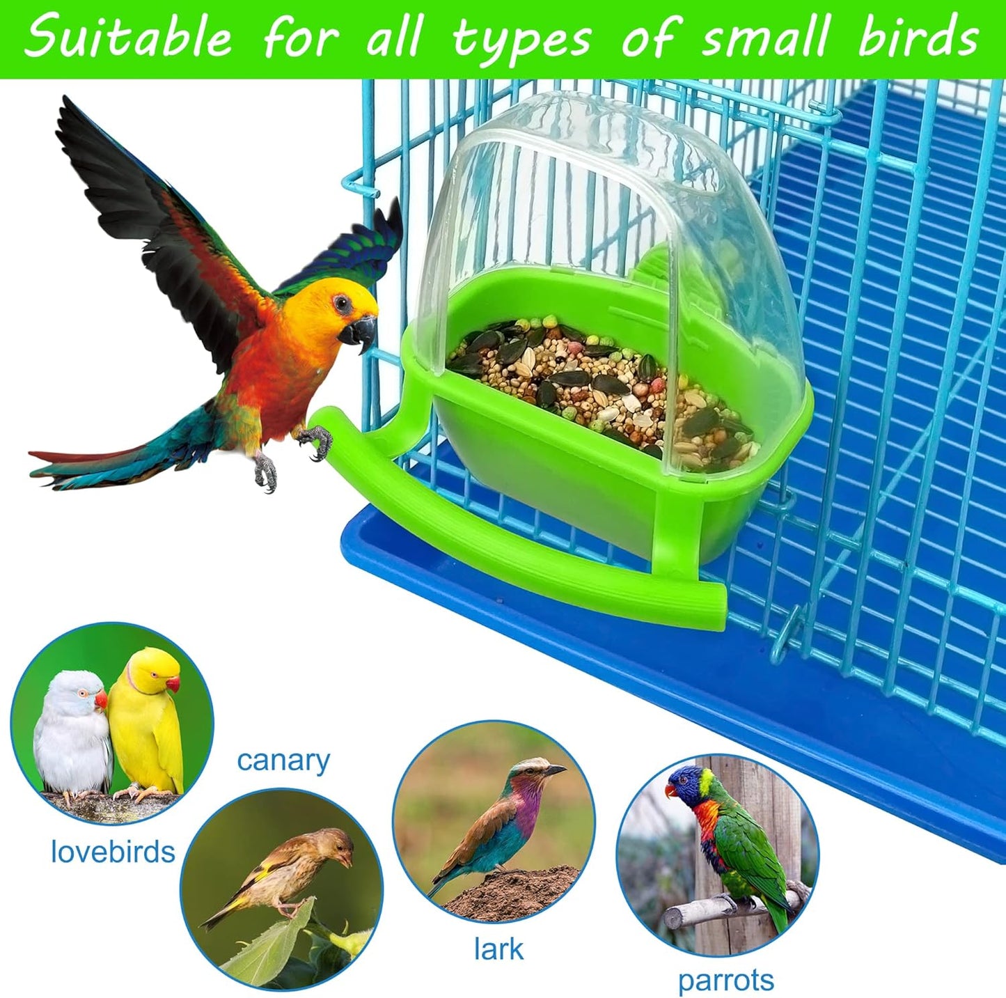 2Pcs Birds Water Dispenser, Parrot Feeder Hanging Bird Food Bowl, Cage Accessories for Parakeet, Budgies, Lovebirds