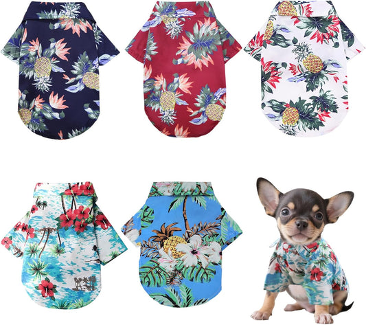 5 Pieces Hawaiian Dog Shirt Pet Summer T-Shirts Breathable Cool Costume Coconut Tree Pineapple Beach Pets Clothes for Small Medium Cat Boy Girl Cute Puppy Polo Apparel Outfit Costumes Doggy- Medium