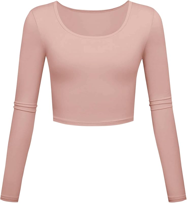 Long Sleeve Crop Tops for Women Workout Basic Clothes for Teen Ladies Fitted Slim Scoop Neck Cute Yoga Shirts
