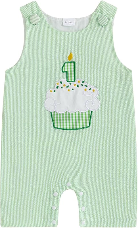Baby Boy Birthday Outfit Sleeveless 1st Embroidery Birthday Romper Jumpsuit Cute One Piece Cake Smash Outfits