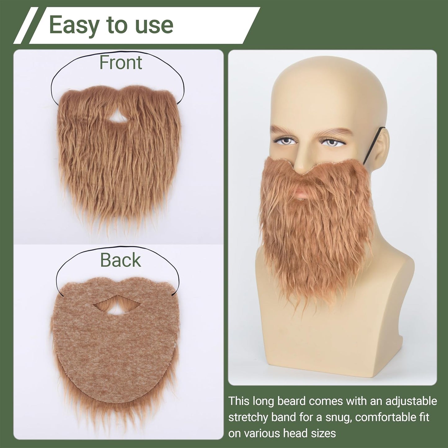 Fake Mustache for Men Fake Beard with Elastic Band for Adult Costume Facial Hair for Cosplay Party