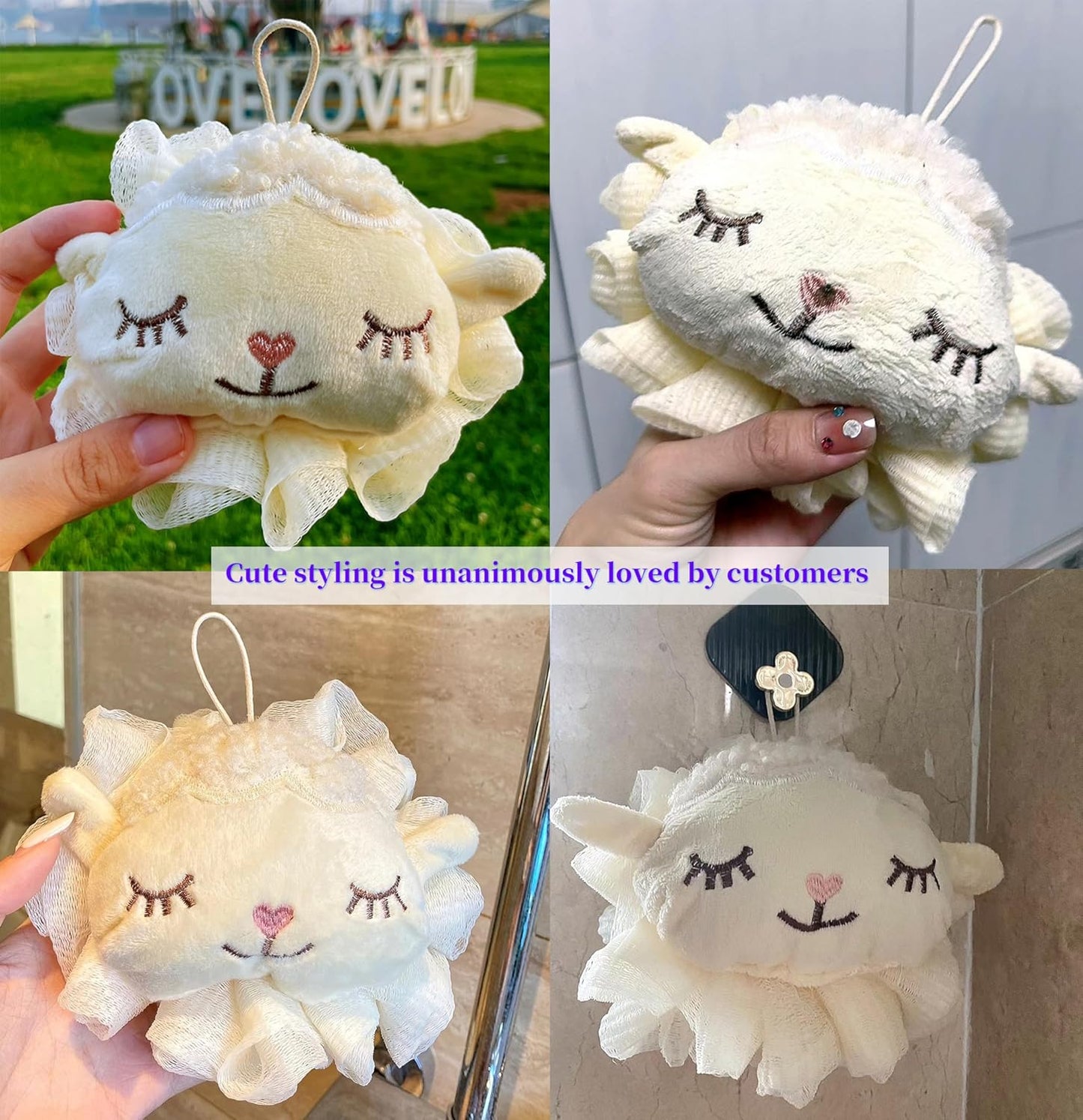Kids Bath Loofah Sponge Exfoliating Body Scrubber [2-Pack],Cute Cartoon Sheep Shape Toddler Shower Bath Loofah Sponge Puff for Kids,Baby,Women,Boys and Girls