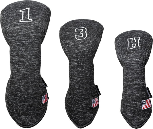 Golf Head Covers Driver Fairway #3#5 Hybrid USA Flag Memory Foam, for Men Women (Grey or White)