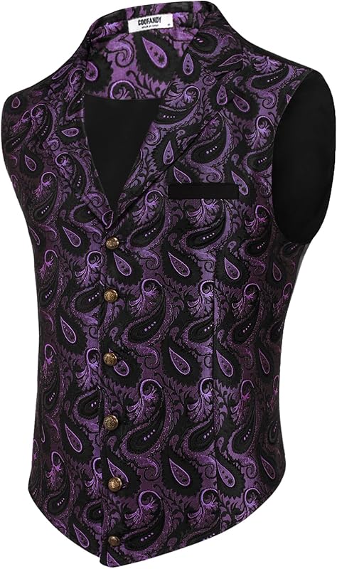COOFANDY Mens Suit Vest Paisley Floral Victorian Vests Gothic Steampunk Formal Waistcoat Tuxedo Vests with Notched Lapels