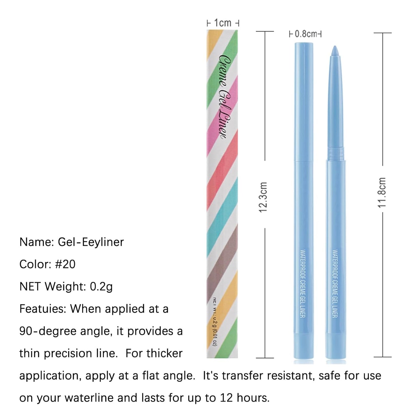 Eyeliner Pencil, Waterproof Eyeliner Long-lasting, Light-blue Eyeliners, High-Pigmented Colorful Eyeliners Easy To Use Eye Liner Pen for Women, Light-blue