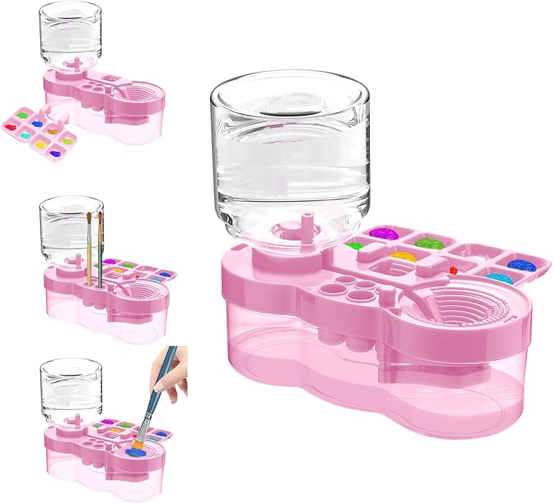 Paint Brush Cleaner with Paint Tray, 2025 Upgraded 3-in-1 Water Circulation Rinser Paintbrush Cleaner with Drain and Brush Holder, Painting Supplies for Acrylic, Watercolor, Water Based Paints Violet