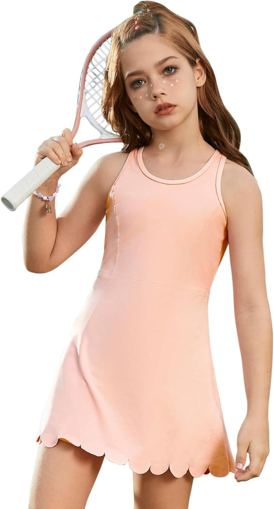 Jxstar Girls Tennis Dress Sleeveless Golf Outfit High Waist Workout Athletic Skorts Sets with Shorts Pockets