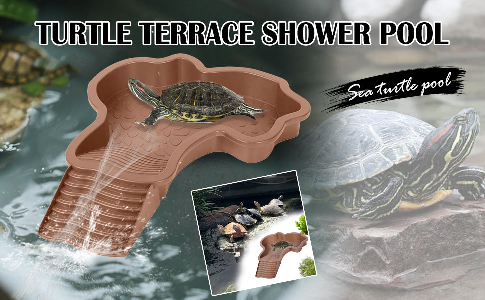 Piscine Tortue Terrestre Mangeoire, Plat d'eau Bassin pour Tortue de Piscine avec Rampe, Bol d'eau pour Reptiles avec Échelle, Bassin de Douche pour Terrasse (A)