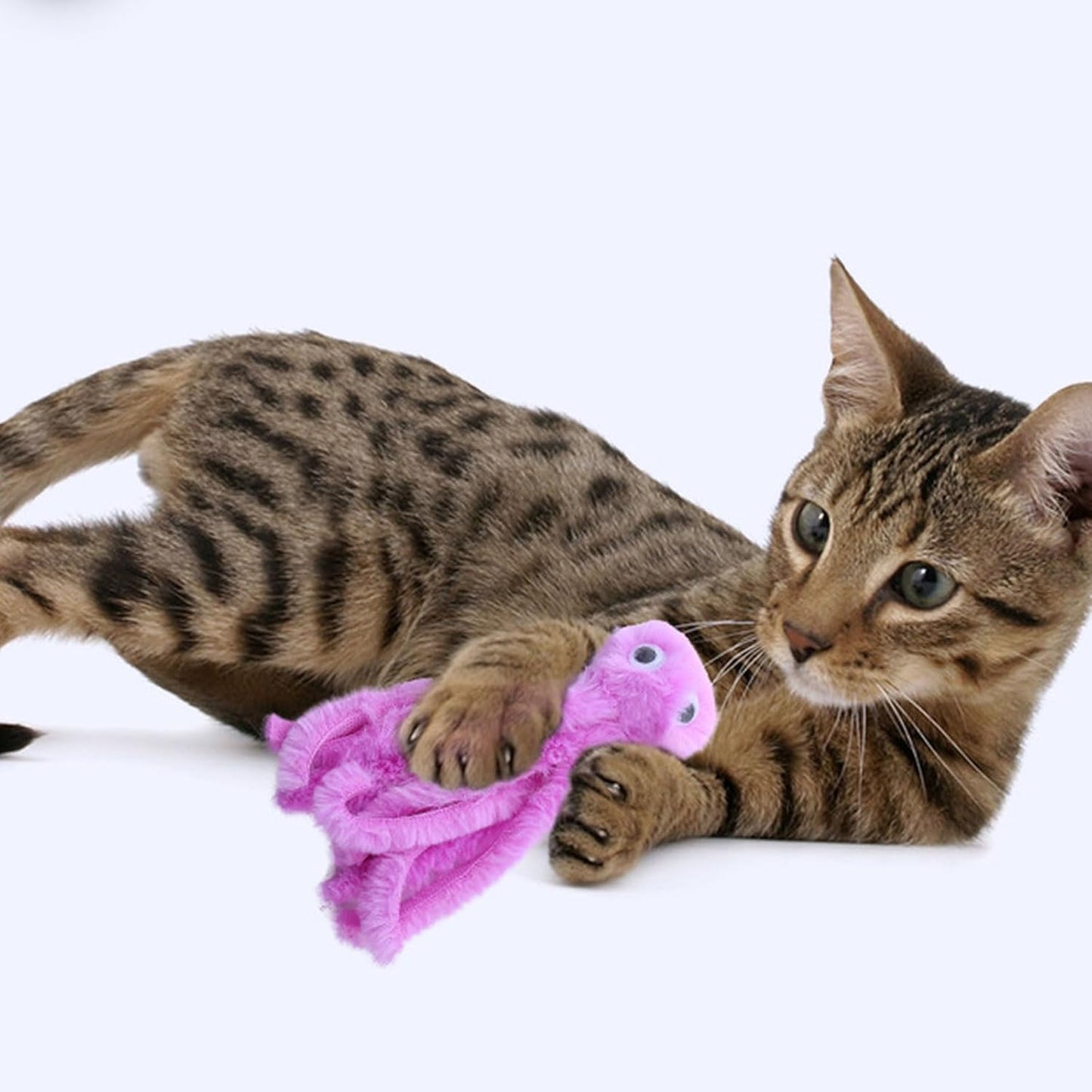 Mjaie Jouet d'activité pour chat en peluche en forme de pieuvre - Jouet de dentition mignon pour chaton - Tige molaire interactive - Résistant aux morsures - Rose