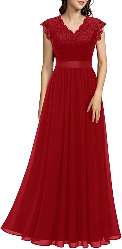 Dressystar Women's V Neck Sleeveless Lace Bridesmaid Dress Wedding Party Gown