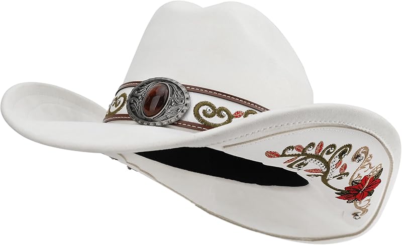 Western Cowboy Hat for Men and Women, Shapeable Big Wide Brim Cowgirl Hat with Embroidery