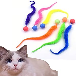 Yuannee Balle Chat,6 PCS Balle Interactive pour Chat avec Plumes Jouet Magique Rebondissant en Caoutchouc Multicolore Balles de Jeu d'Intérieur à Longue Queue Stimulation Motrice pour Chaton & Adulte