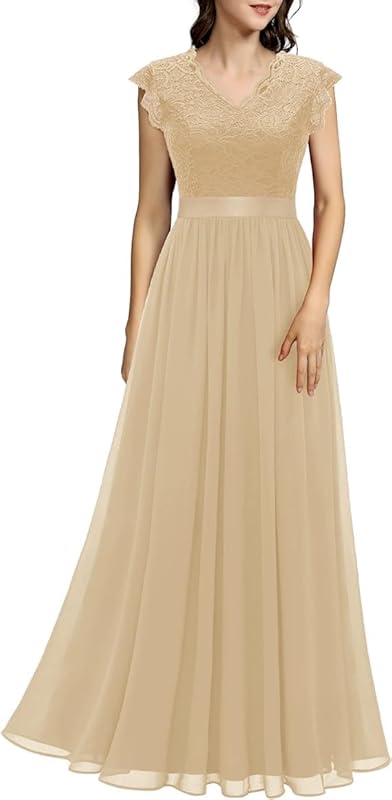 Dressystar Women's V Neck Sleeveless Lace Bridesmaid Dress Wedding Party Gown