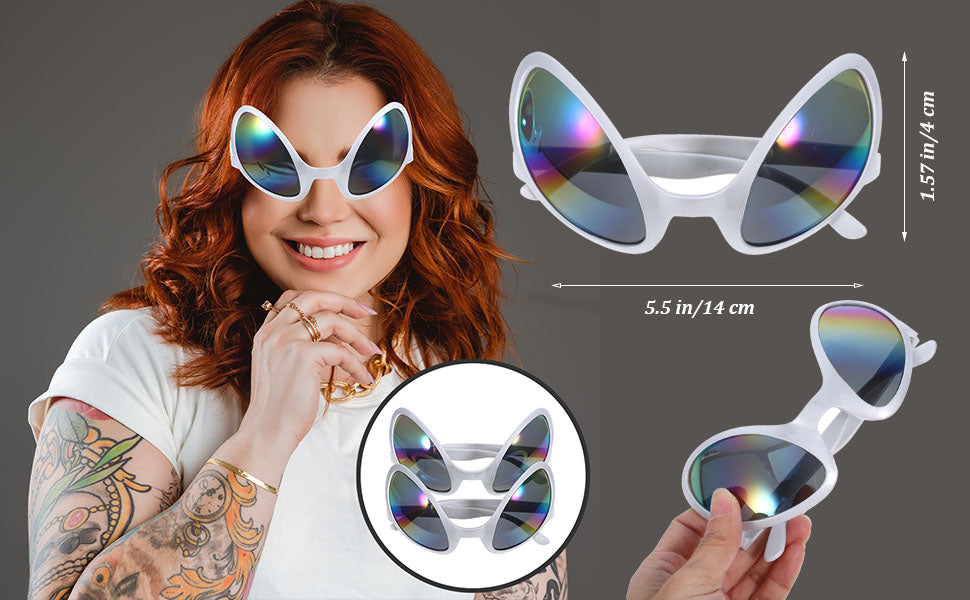 NUOBESTY 2Pcs Alien Glasses Sliver Plastic Alien Sunglasses Alien Eyeglasses Alien Costume Accessories for Halloween Party Favors Green Glasses