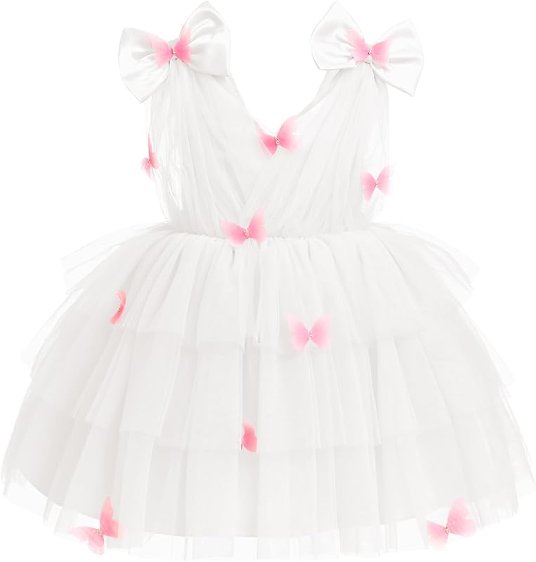 IMEKIS Toddler Girls Butterfly Birthday Dress Rainbow Tulle Formal Wedding Party Ruffle Tutu Dresses Photo Shoot