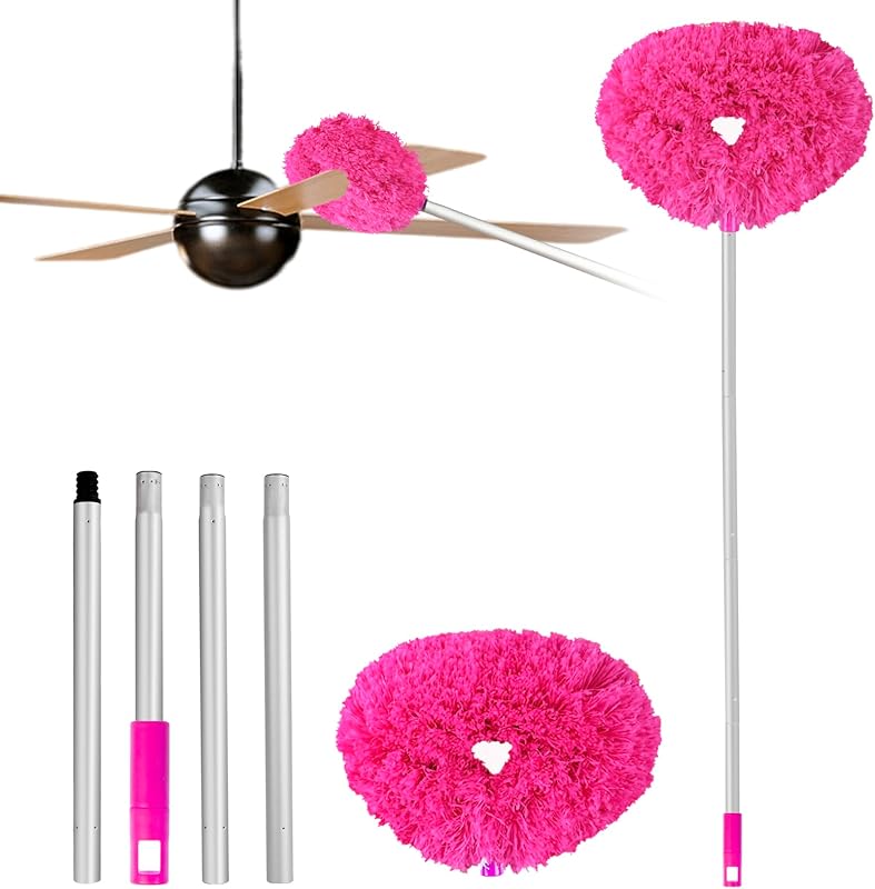 Ceiling Fan Cleaner Duster Reusable Microfiber Ceiling Fan Blade Cleaner Removable Duster with Extension Pole Adjusts 13 to 49.7 Inch for Cleaning Walls Bookshelves Furniture Door Window Top (Blue)