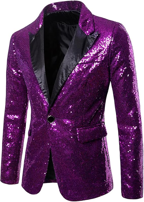 Cloudstyle Mens One Button Sequin Dress Suit Jacket Party Festival Tuxedo Sport Coat