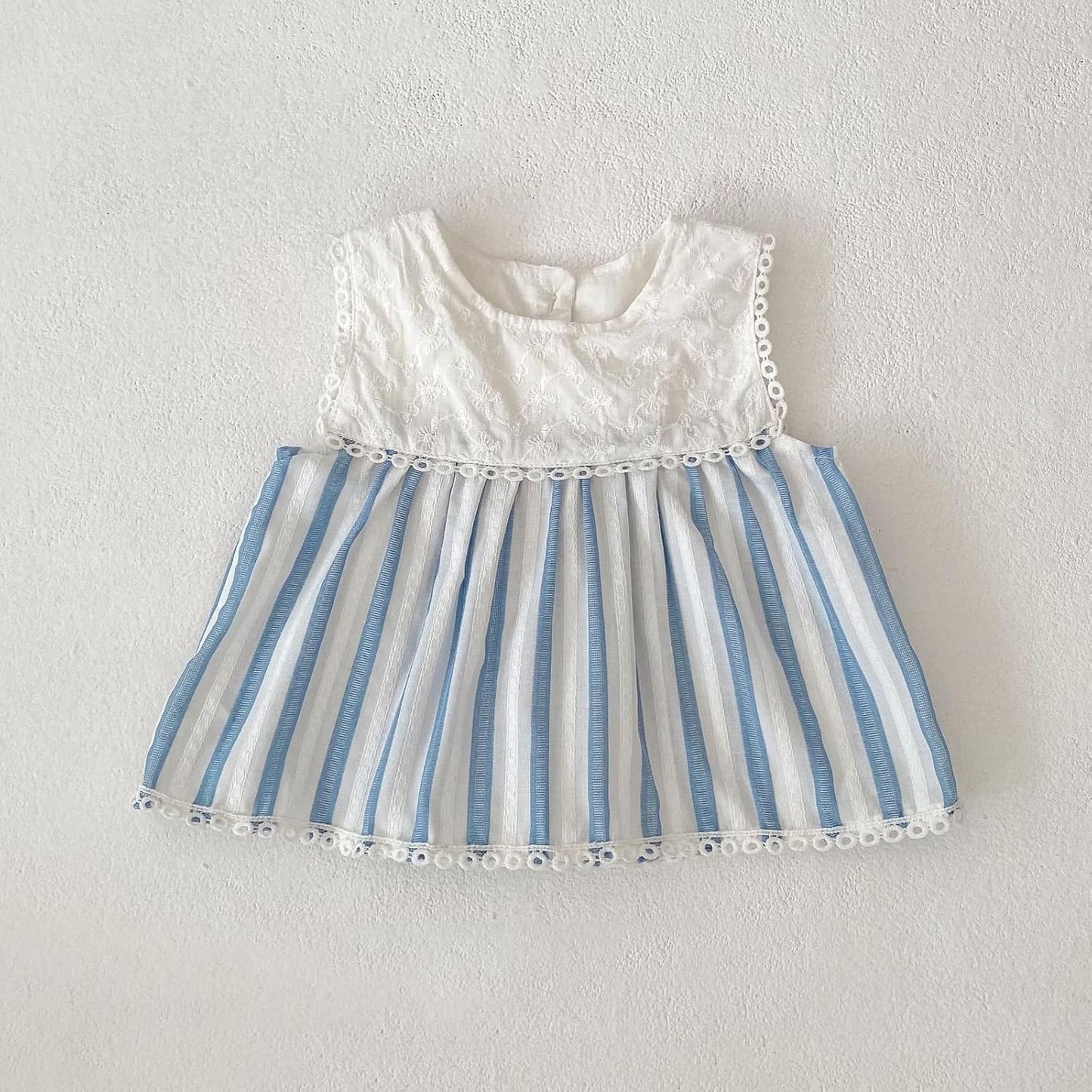 HOOLCHEAN Baby and Toddler Girl 2-Piece Outfit, Dress-Style Cotton Top with Lace Embroidery and Striped Bloomers