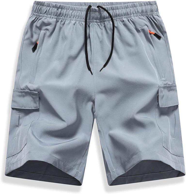 Boys Cargo Shorts, Outdoor Quick Dry Hiking Shorts, Lightweight Athletic Short with Zipper Pockets