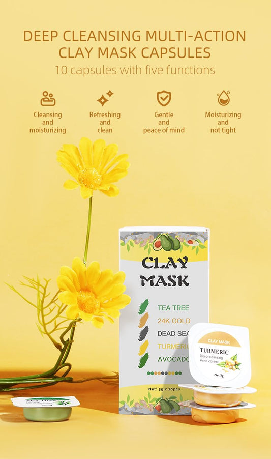Organic Clay Mask Kit Private Label Turmeric Green Tea Pink Rose Face Mud Clay Mask Facial Mask For Acne Skin (SET 02)