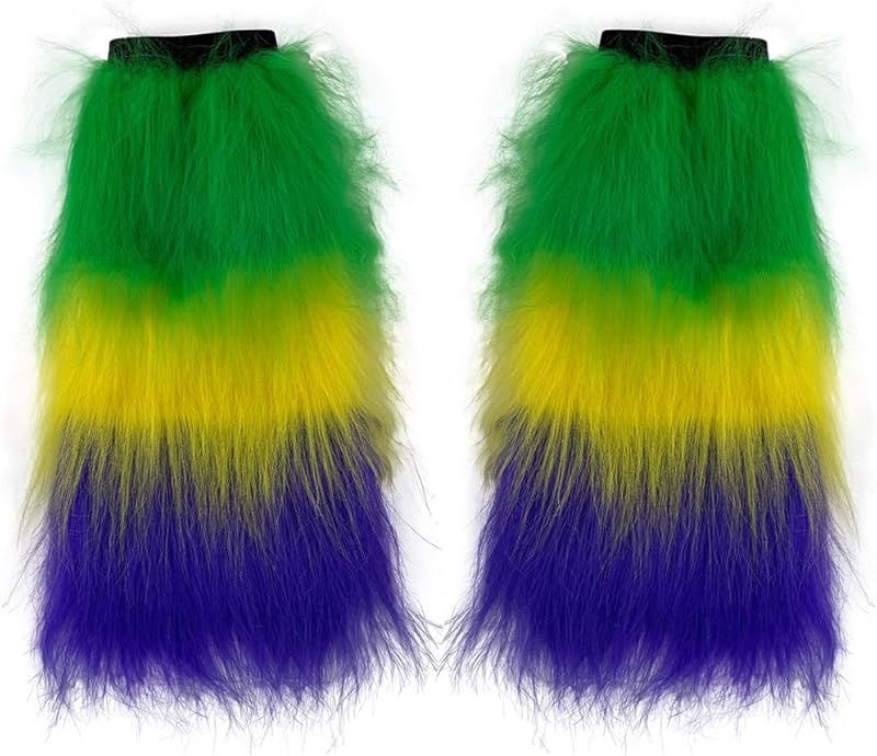FHQHTH Fuzzy Faux Fur Leg Warmers Fur Heels Long Boots Cuff Cover has Elasticity One Pair Dionysia Boot cover Carnival 18"