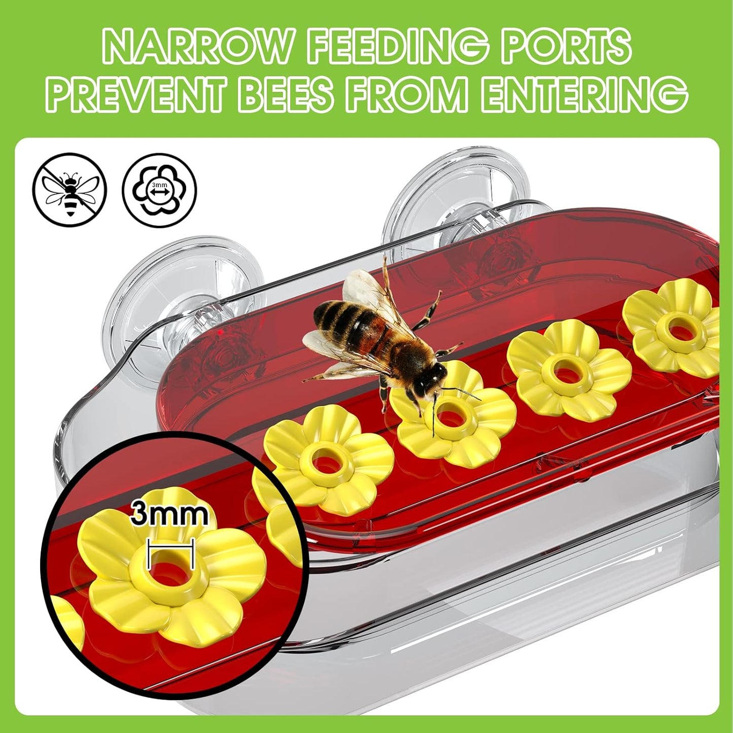 Window Hummingbird Feeder, Strong Suction Cup Hummingbird Feeder with 4 Feeding Ports, Easy to Clean and Refill Plastic Humming Bird Feeder, 1 Pack, 10oz