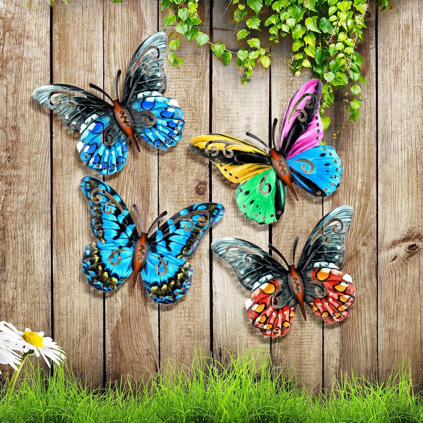8 Pieces Metal Butterfly Wall Art Decor, 3D Butterfly Hanging Wall Decor Sculpture for Balcony Patio Living Room Garden Outdoor Fence Decoration (Stylish Style)