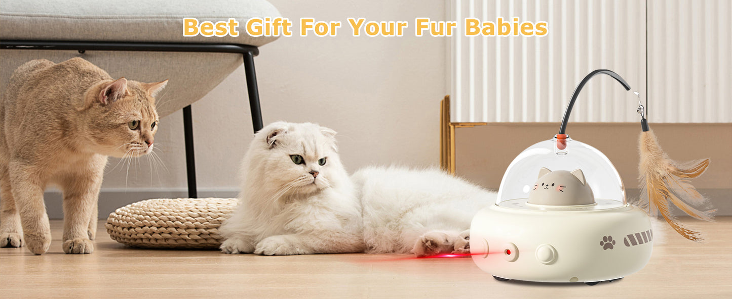 hooroor Laser Cat Toy for Indoor Cats,2 in 1 UFO-Vehicle Automatic Motion with Feather,Rechargeable Electronic Smart Sensor,Interactive Toys for Bored Cats\/Kittens\/Dogs,Ideal Gift for Pet Lover