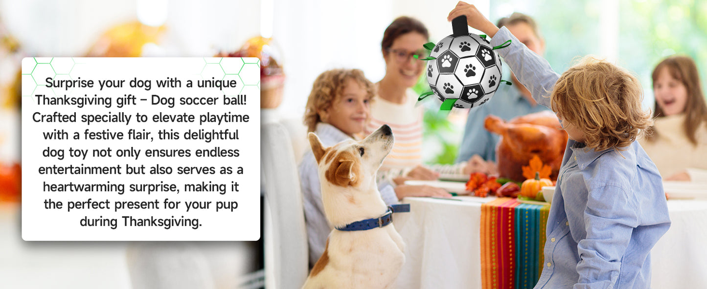 QDAN Dog Toys Balls, Dog Soccer Ball with Straps, Dog Birthday Gifts, Herding Ball, Durable Dogs Balls for Small Medium Pet, Puppy Outdoor Water Toy, World Cup Soccer (6 Inch)