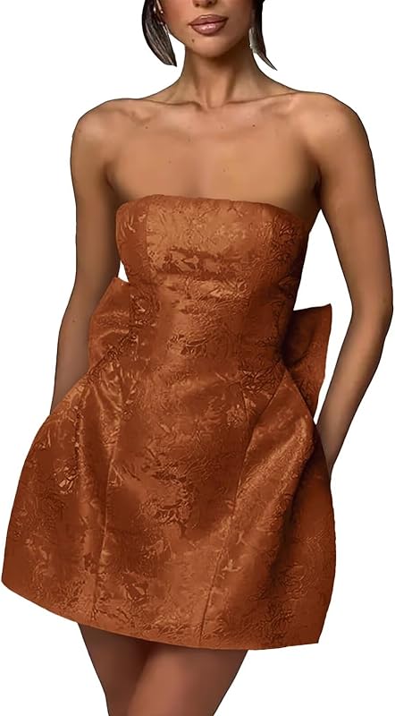 Xijun Short Jacquard Satin Homecoming Dresses for Teens Strapless Embroidery Mini Prom Cocktail Party Gown with Bow