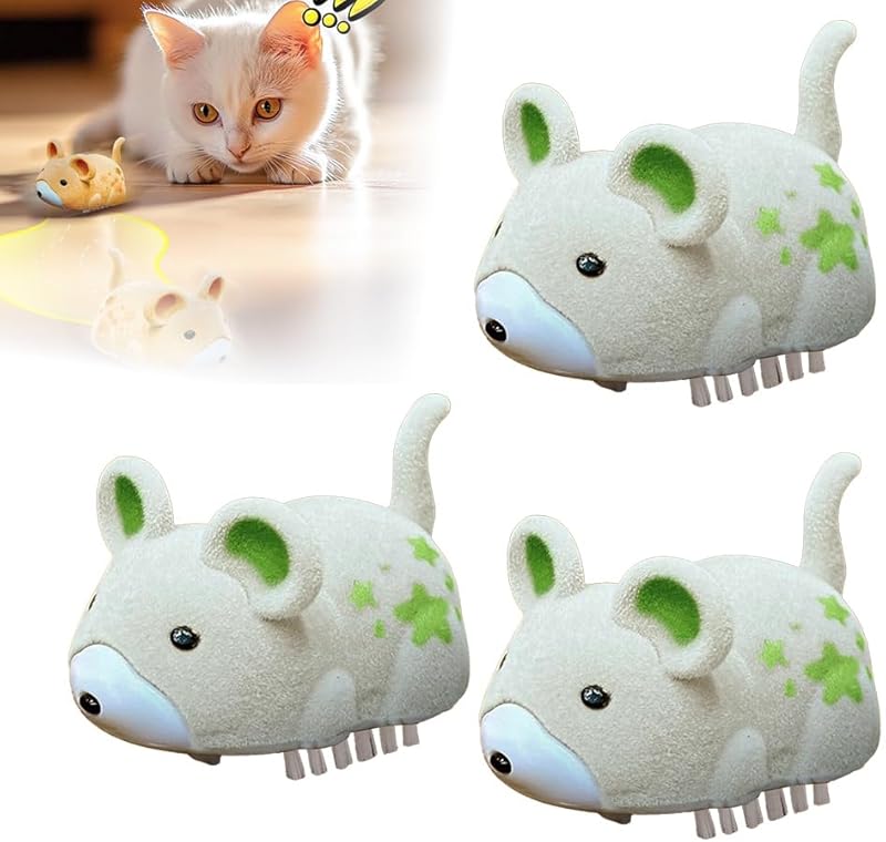 Katzenspielzeug Maus Elektrisch, 2025 Neu Interactive Electric Hamster Cat Toy, Selbst bewegen Hindernisse vermeiden Interaktives Katzenspielzeug Selbstbeschäftigung (Gelb + Kaki + Grau)