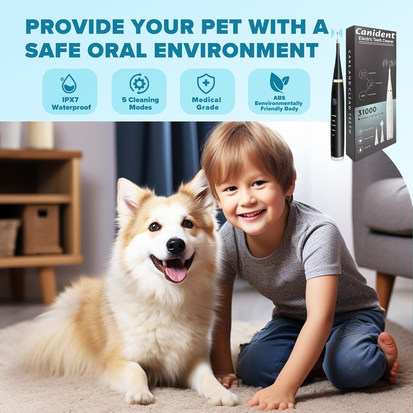 Canident - Sonic Tooth Cleaner for Dogs.Cat Dental Care, Electric Sonic Tooth Cleaner for Dogs, Pet Tartar Plaque Remover, Professional Dog Teeth Cleaning Tools (Black, Standard Size)