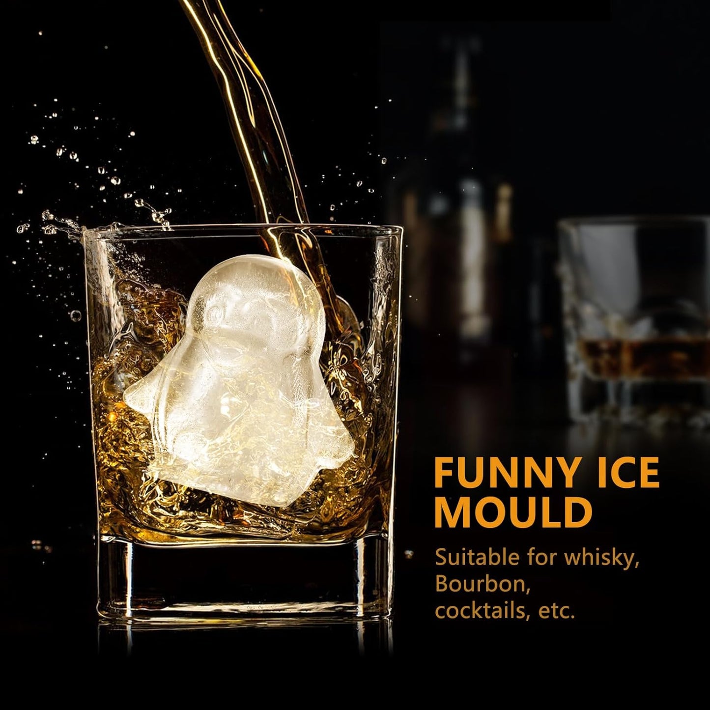 Penguins Ice Cube Tray Fun Shapes, Odd Novelty Cute Penguin Gifts, 2.2" Large Silicone Whiskey Ice Mold for Cocktails,Bourbon,Brandy, w/Funne