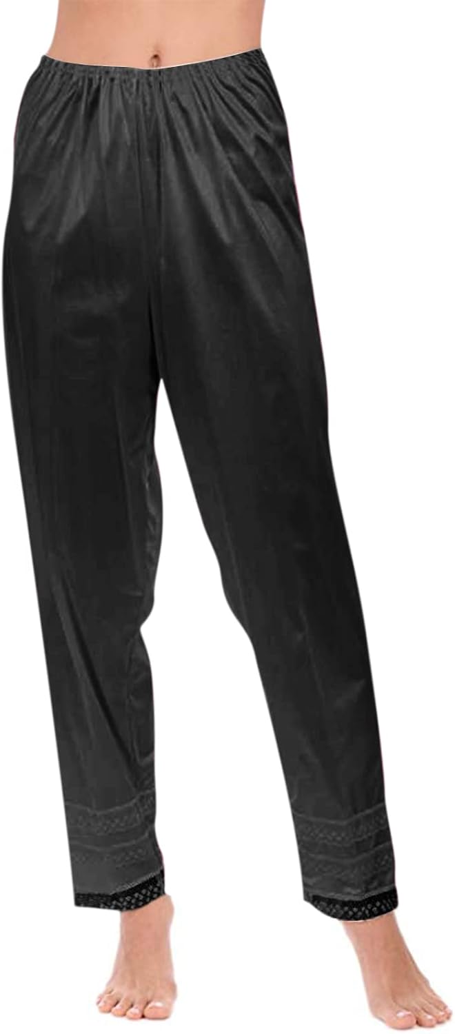 Gaono Women's Silk Pettipants Slip Ankle Length Snip-it Pant Liner Satin Culotte Slip Elastic Waistband Lace Sleep Pants