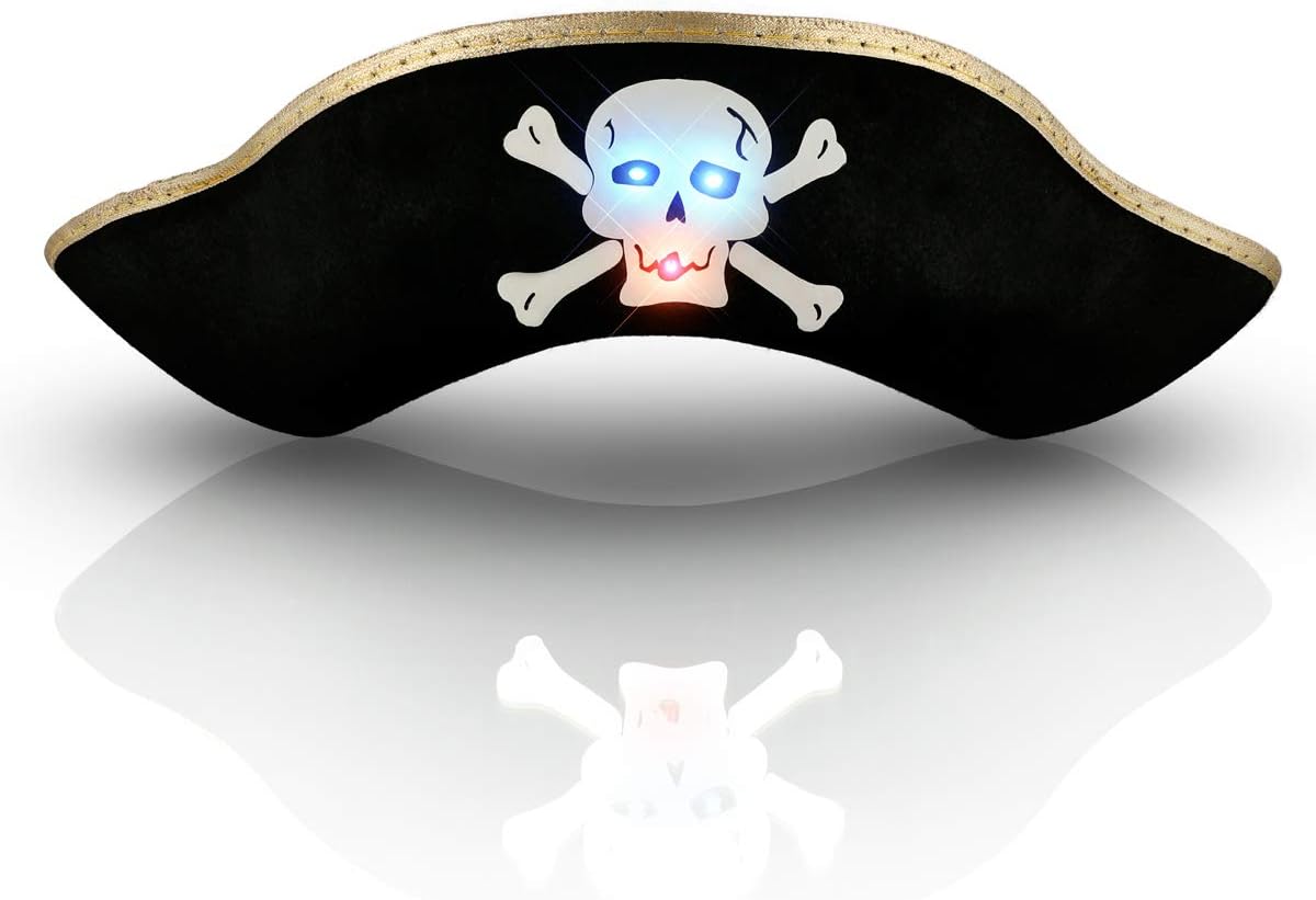 Light Up Pirate Hat with Flashing LED Skull & Crossbones Costume Accessory