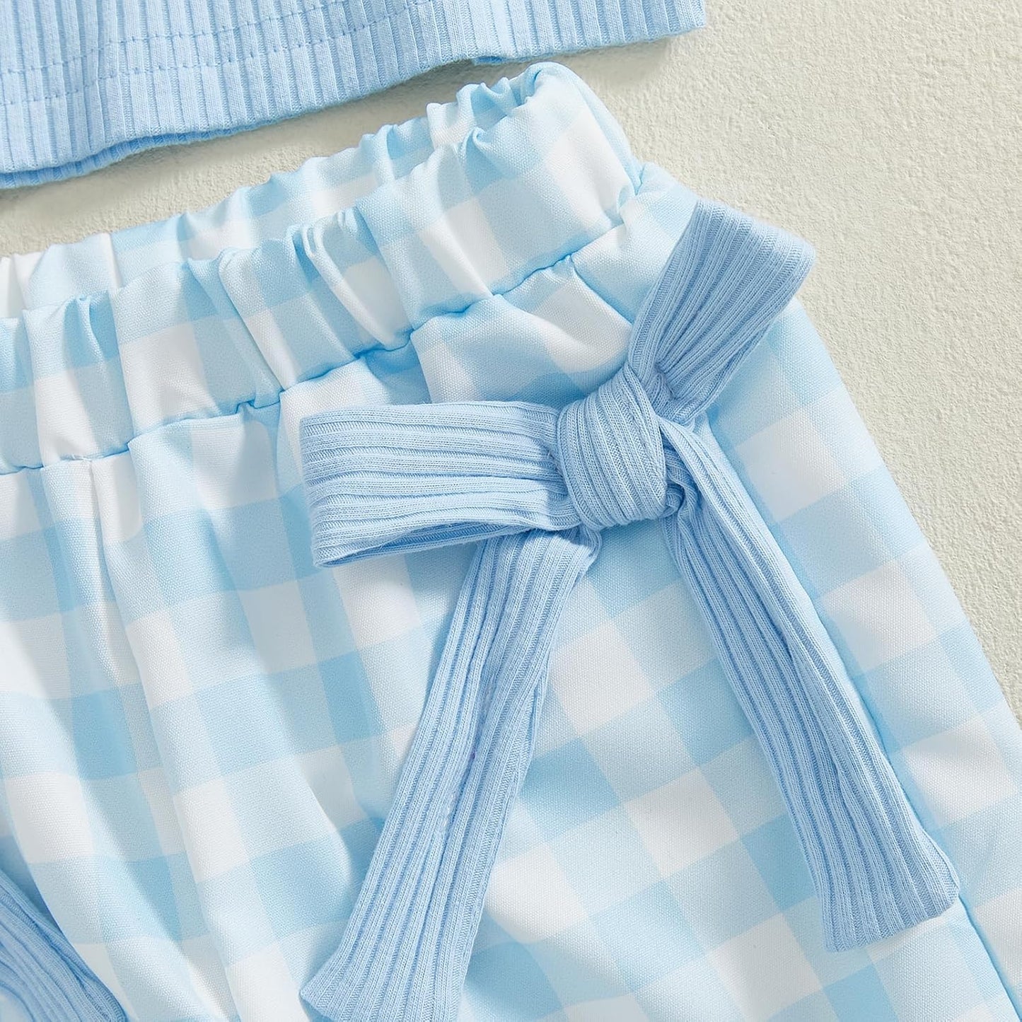 Kaipiclos Toddler Baby Girl Clothes Ribbed Knit Sleeveless Tank Top & Bow Plaid Pants 2 Piece Spring Summer Outfit Set 12M-5T