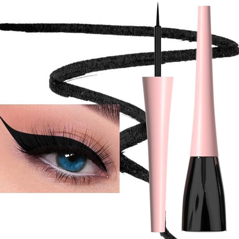 evpct 2Pcs White Black Liquid Eyeliner Set Waterproof White Eye Liners for Women Eyes Wing Eyeliner Stamps Shapes Colored Eyeliner delineador de ojos a prueba de agua contra el agua blanco para ojos