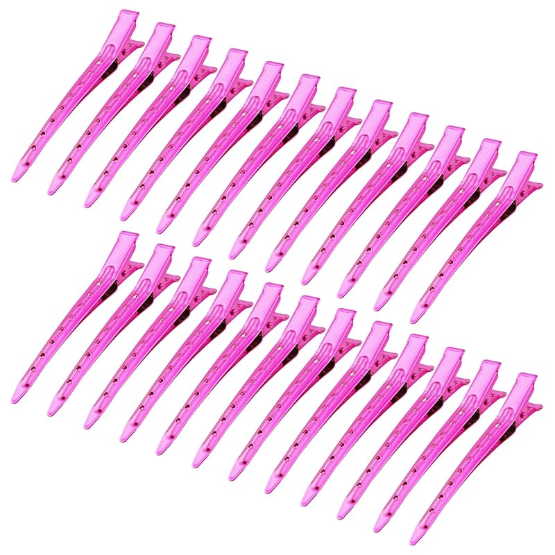 24 Packs Duck Bill Clips, Bantoye 3.5 Inches Rustproof Metal Alligator Curl Clips with Holes for Hair Styling, Hair Coloring, Silver