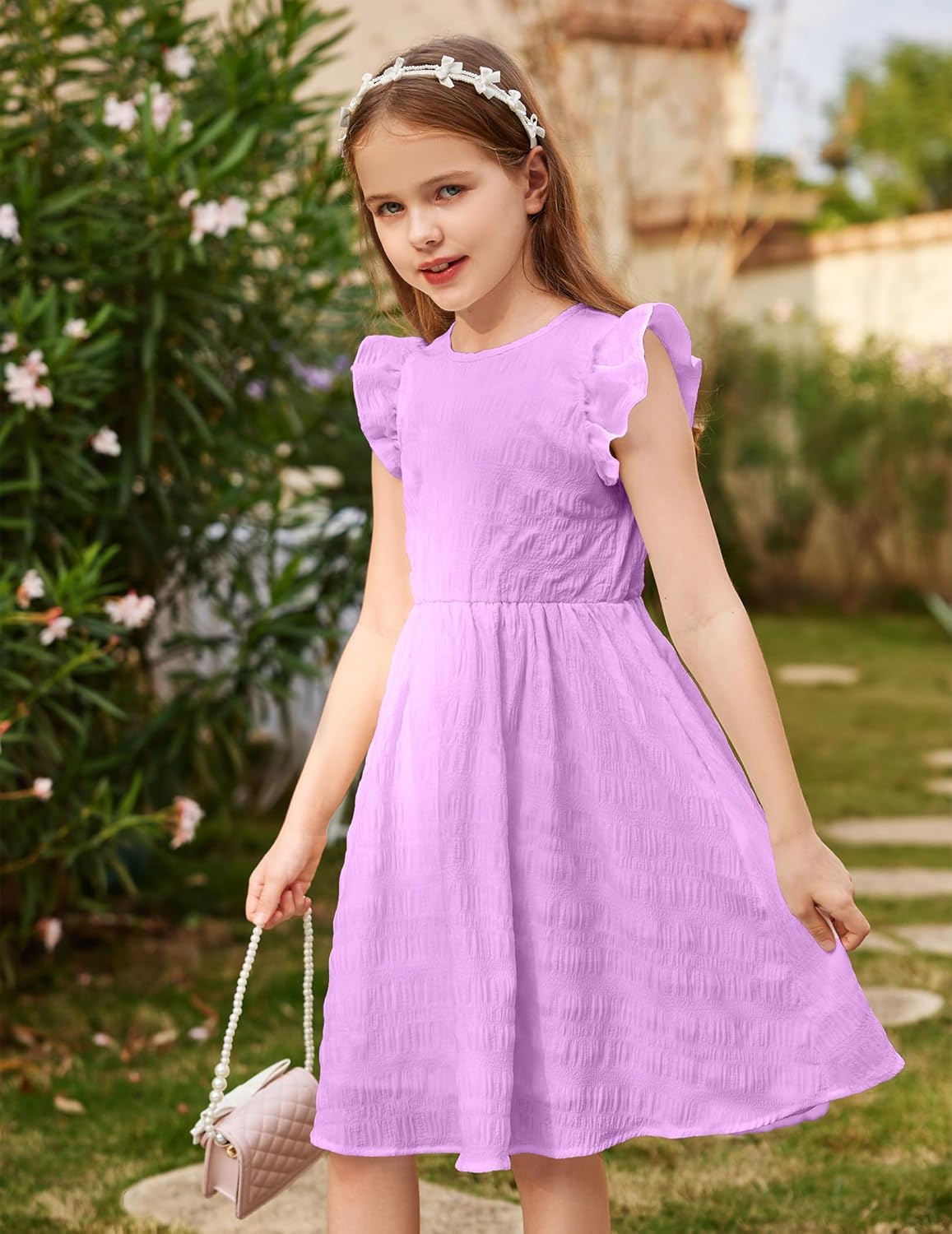 Arshiner Girls Dress Casual Ruffle Sleeveless A Line Summer Dresses with Pockets 4-12 Years