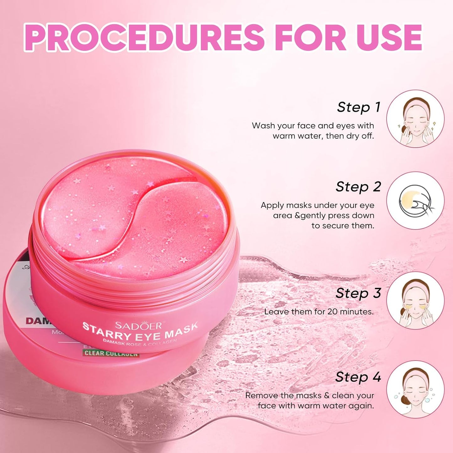 Brightening Eye Masks-120 PCS,Under Eye Patches for Puffy Eyes & Dark Circles Treatments with Hyaluronic Acid,Reduce Wrinkles and Fine Lines Undereye(Rose)