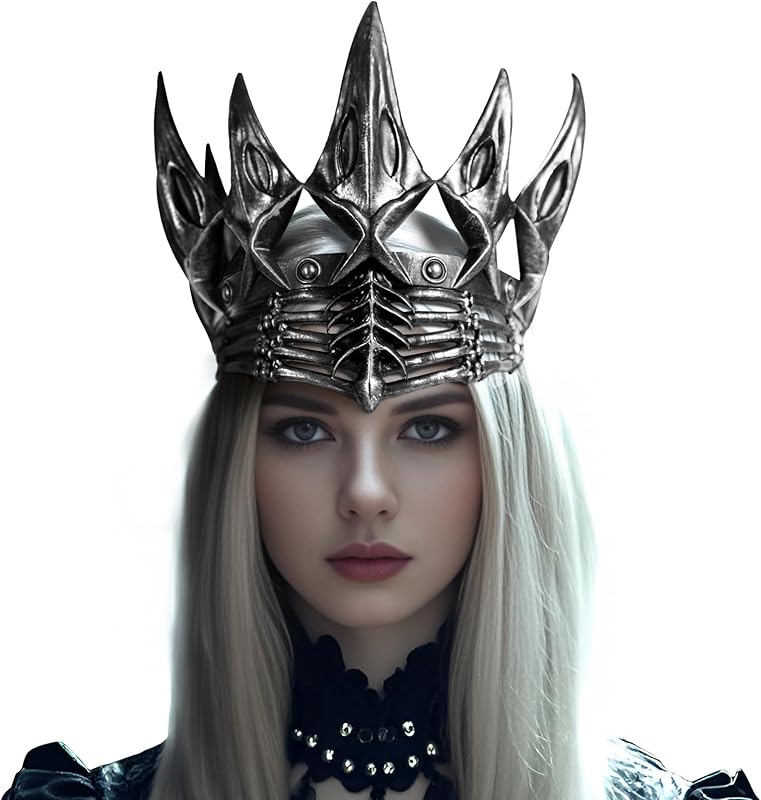 VZQI Evil Queen Crown Goth Headpiece Adult Crow Crown Headwear Medieval Crown Headband Vintage Halloween Party Accessories